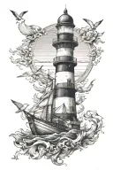 Lighthouse Guiding a Ship tattoo design idea