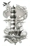 Lighthouse Guiding a Ship tattoo design idea