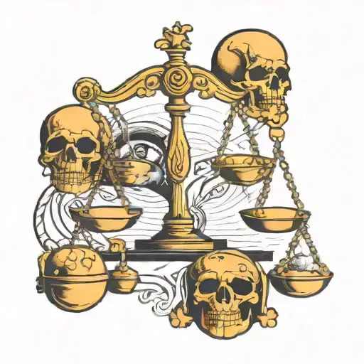 Libra scale with skull piles on weights   tattoo design idea