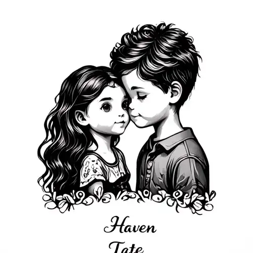 I'd like a Tattoo with my daughter and son's names. Haven and Tate. It should be on my upper arm or upper chest  tattoo design idea