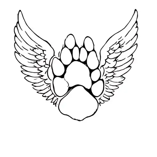 paw print with angel wings flying tattoo design idea