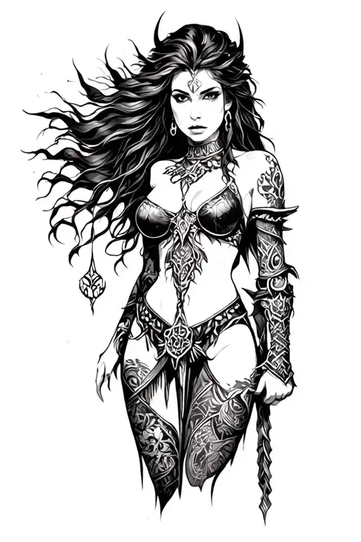 warrior Freya looking sexy tattoo design idea