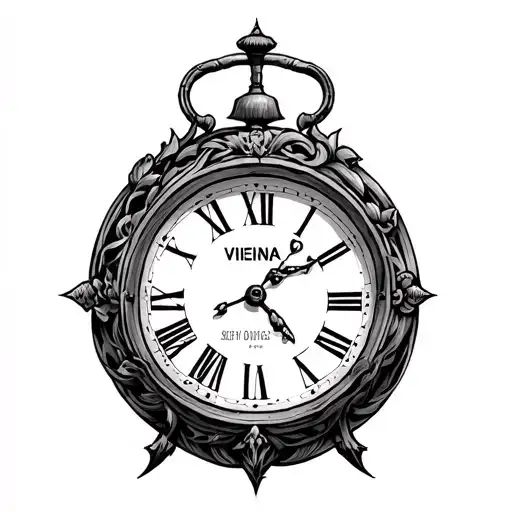 A small, black tattoo that is a warped clock, with VIENNA as the numbers on the clock (from the Billy Joel song), with t tattoo design idea