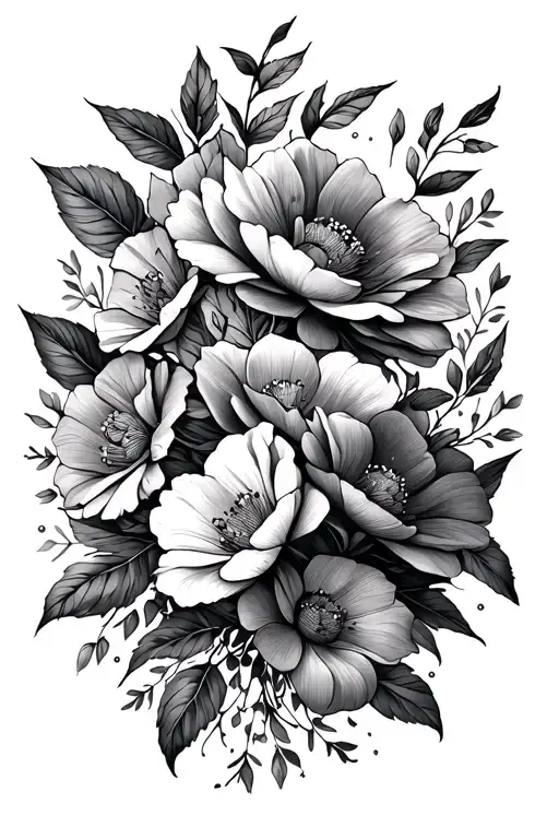 fine line tattoo that start at one boob to the collarbone en then to the back with flowers tattoo design idea