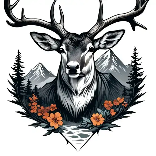 antlers and mountains tattoo design idea