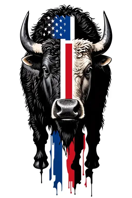 UK flag USA flag Bison head with Romanian tattoo design idea