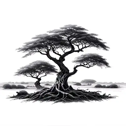 African Safari tree branches tattoo design idea