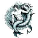 Gay merman playing a triton tattoo design idea