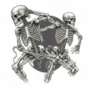 skeleton lifting other skeleton while dancing together tattoo design idea