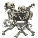 skeleton lifting other skeleton while dancing together tattoo design idea