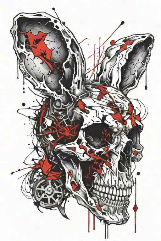 rabbit skull ghost with crystals tattoo design idea