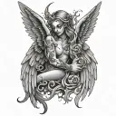 half angel half devil and wings tattoo design idea