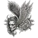 half angel half devil and wings tattoo design idea