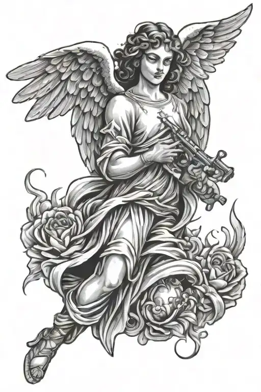 angel with Molotov cocktail tattoo design idea