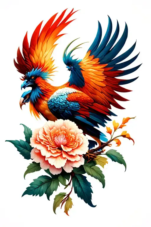 a phoenix tattoo with a carnation flower in its claws tattoo design idea