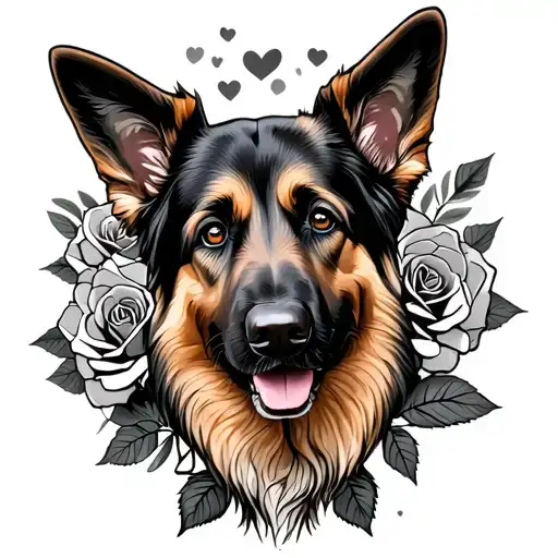 German Shepherd With Roses tattoo design idea
