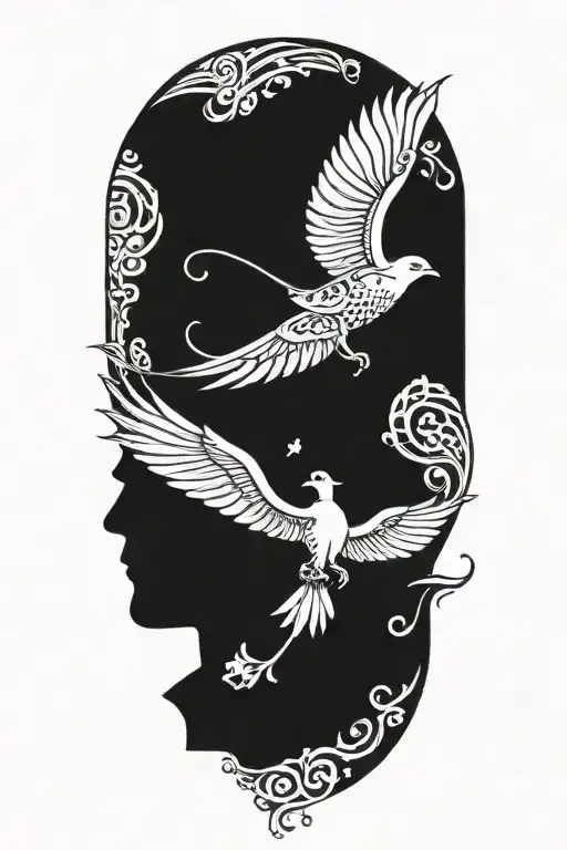 Incorporate a quill pen, book and musical notes intertwined with Buddhist symbols tattoo design idea
