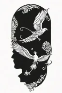 Incorporate a quill pen, book and musical notes intertwined with Buddhist symbols tattoo design idea