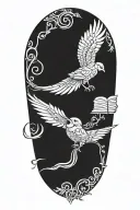 Incorporate a quill pen, book and musical notes intertwined with Buddhist symbols tattoo design idea