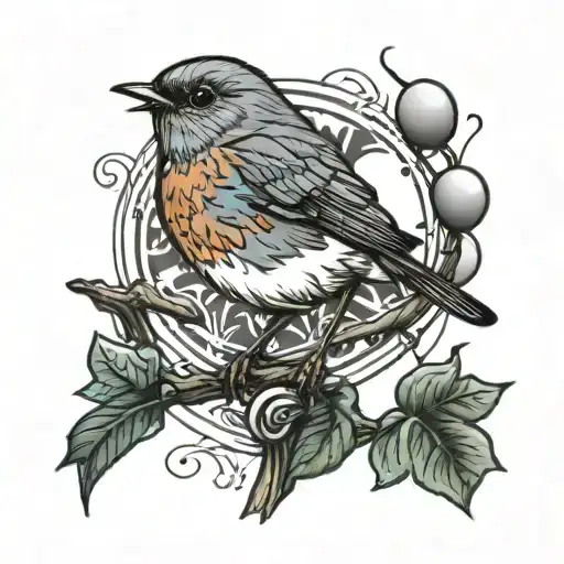 robin perched,balloons tattoo design idea