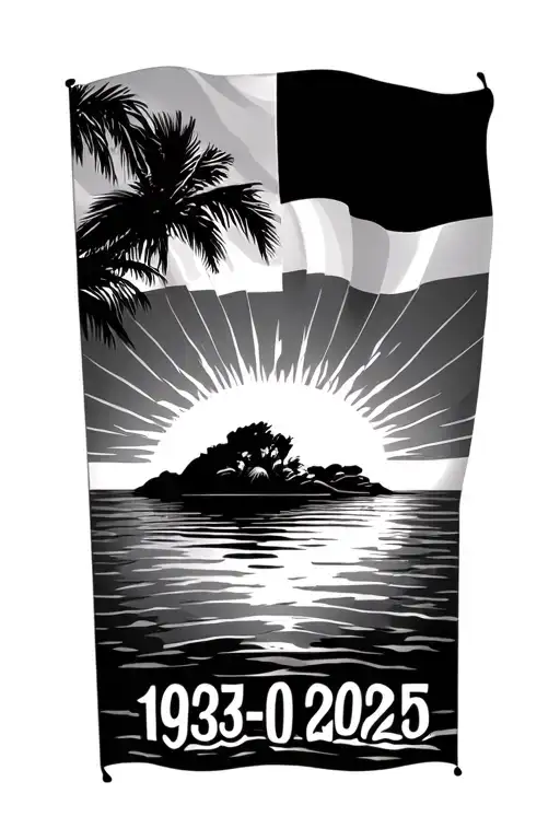 "1935-2020 1940-2025" Barbados flag with sunrise and sunset reflecting tattoo design idea