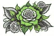 neon green and black rose on a grave stone tattoo design idea