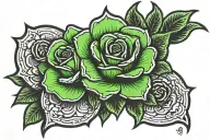 neon green and black rose on a grave stone tattoo design idea