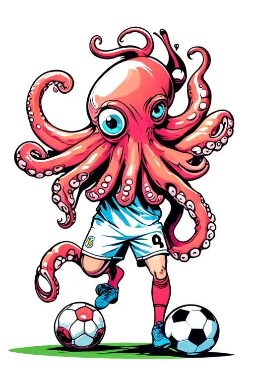 soccer and octopus and 80: cartoons tattoo design idea