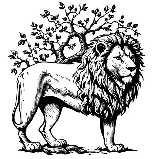 poison tree with lion standing tattoo design idea