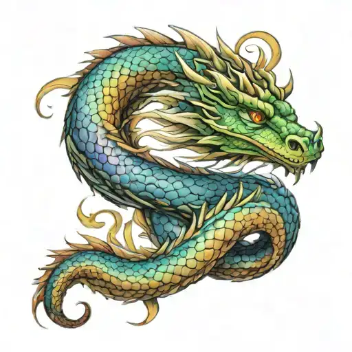 River dragon intertwined tattoo design idea