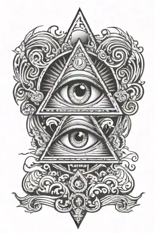 all seeing eye surrounded + waves + back ground tattoo design idea