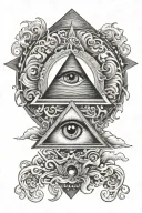 all seeing eye surrounded + waves + back ground tattoo design idea