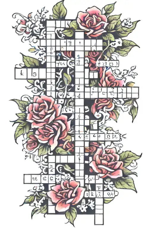 crossword puzzle style with family name BUSH linking MELISSA, ADAM, OWEN and COLE tattoo design idea