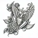 edgerunners with wings attached going into a heart tattoo design idea
