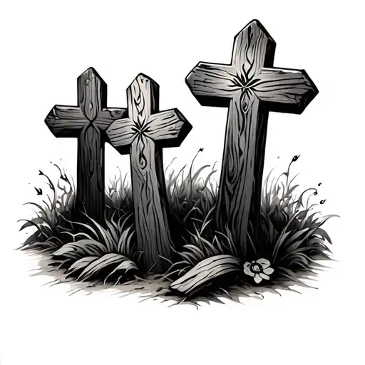 three wooden crosses on the left pec tattoo tattoo design idea
