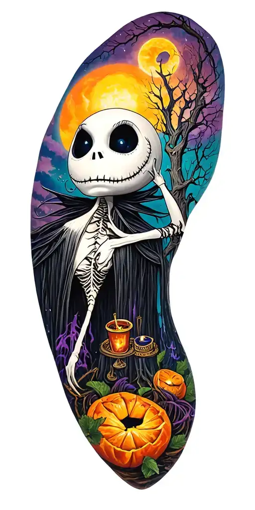 nightmare before christmas and hocus pocus theme sleeve tattoo design idea