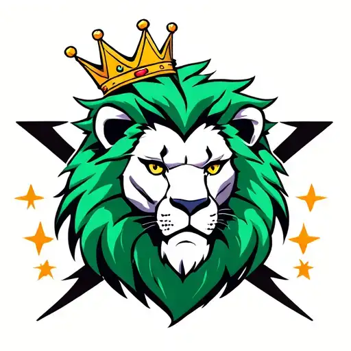 "BTK" lion with 5 point crown and 5 point star tattoo design idea