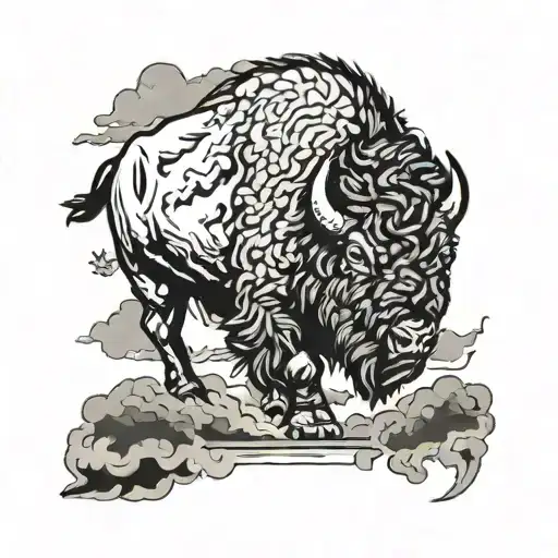 bison walking through storm tattoo design idea