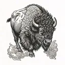 bison walking through storm tattoo design idea