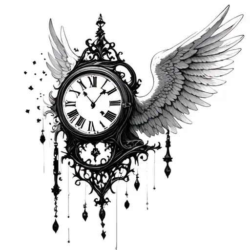 Clock falling angel falling gothic tattoo design idea