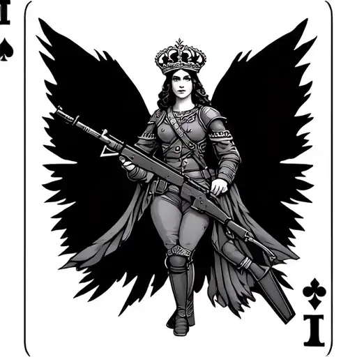 queen card infantry queen of battle queen holding rifle tattoo design idea