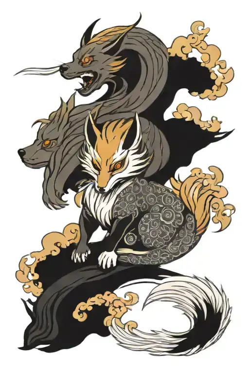 nine tailed fox tattoo design idea