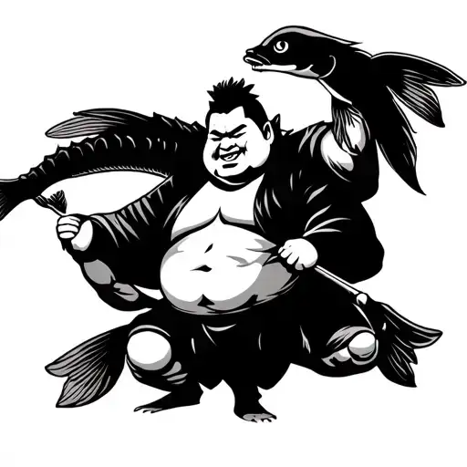 sumo carrying carp on shoulders  tattoo design idea