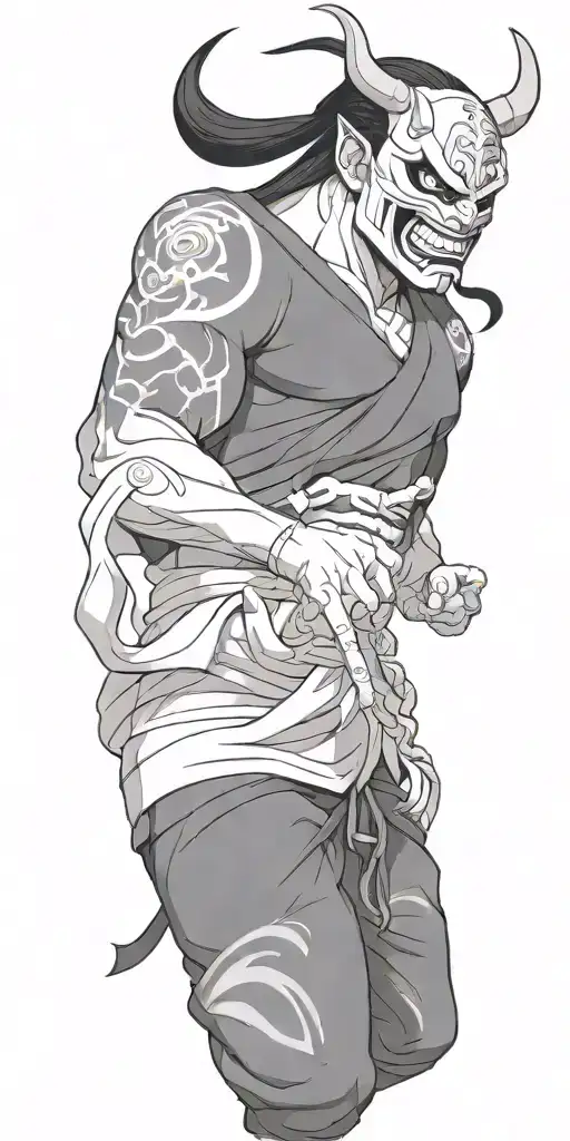 anime character wearing a oni mask fighting off inner demons tattoo design idea