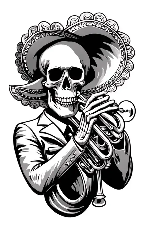mariachi decorations a skeleton playing the trumpet tattoo design idea