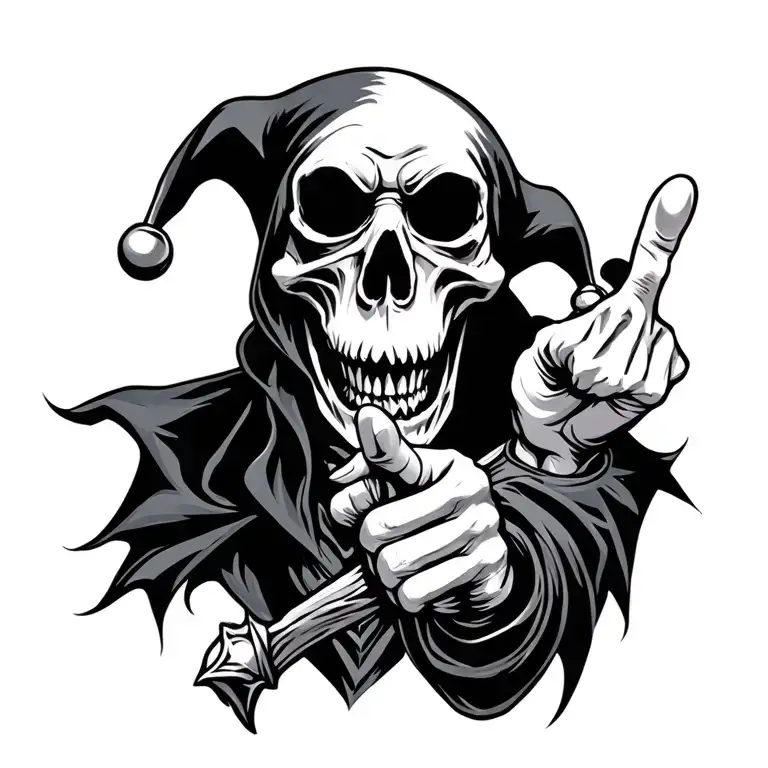 jester reaper pointing his finger tattoo design idea