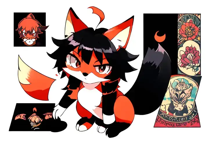anime fox playing tattoo design idea
