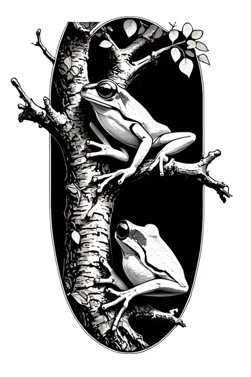 tree frog on branch with JLM etched inside of the tree tattoo design idea