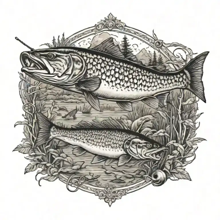 hunting, fishing tattoo design idea