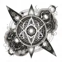 Quantum mechanics intertwined with space time tattoo design idea